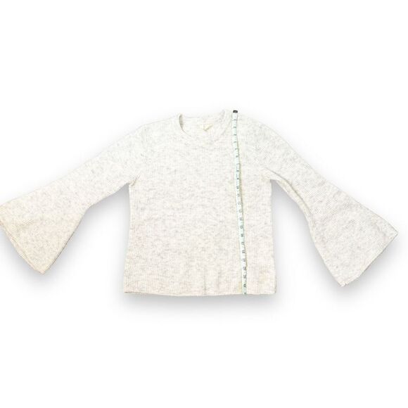 Moth Flared Bell Sleeve Ribbed Knit Sweater Cream Heathered Gray Anthropologie M - Picture 6 of 11